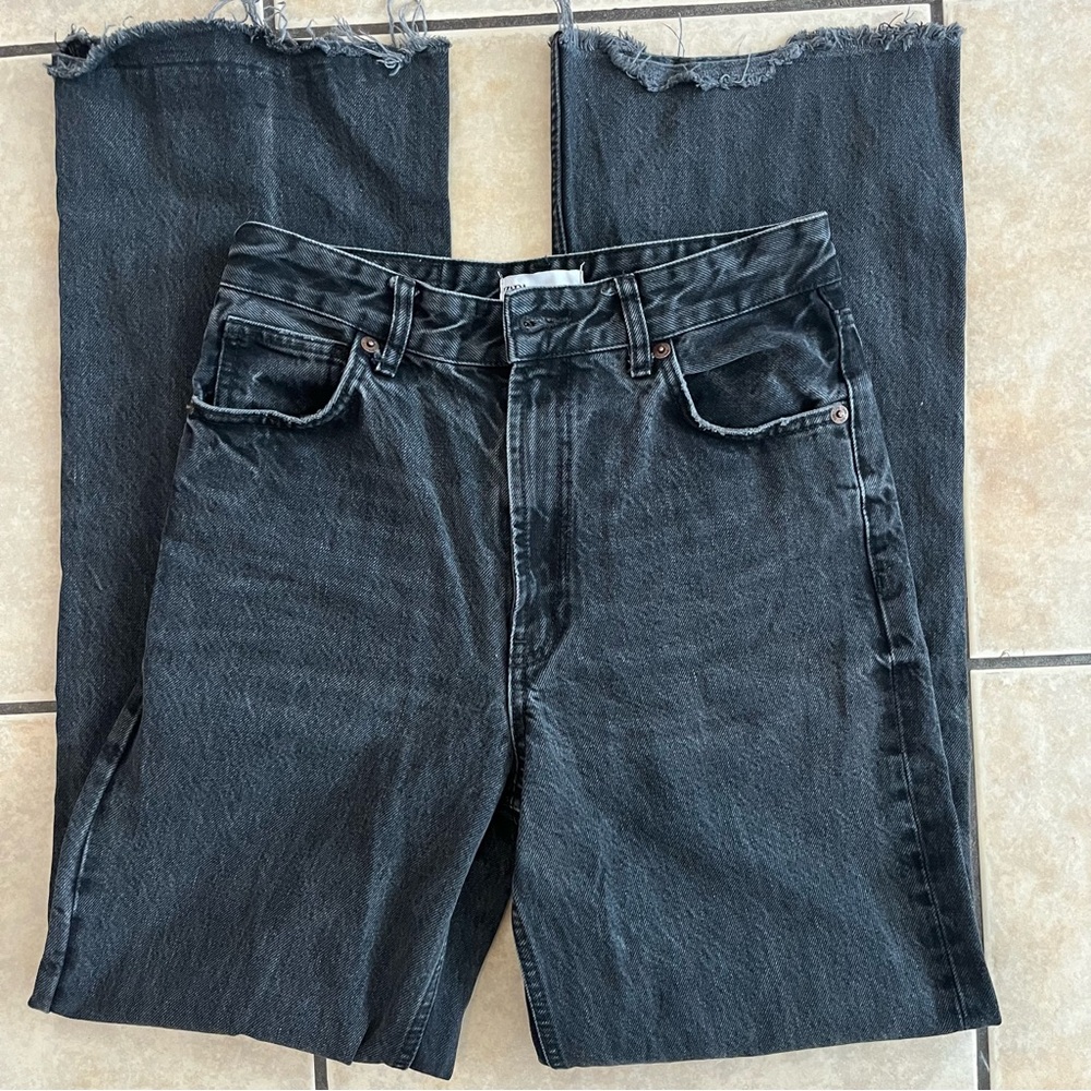 Zara high waisted dark jeans straight leg